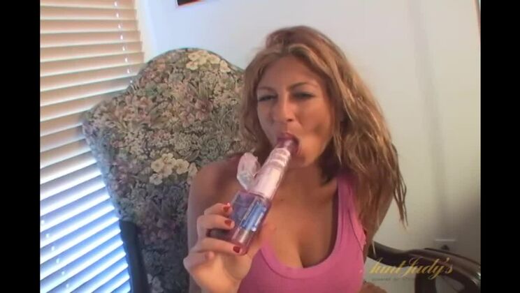 Busty Babe Lucky Teases with Toy & Tits Action