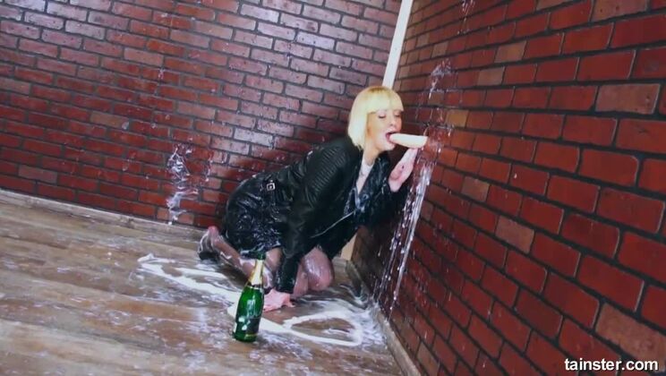 Leather Covered Blonde MILF, a Cum Filled Gloryhole