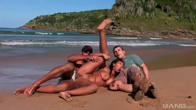 Beachside Femdom with Brunette and Big Cocks
