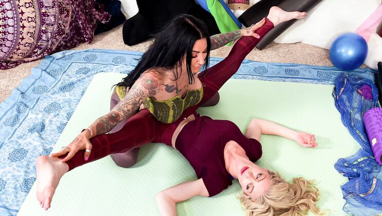 Lesbian Yoga: Blonde and Brunette Get Intimate