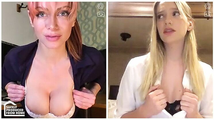 Lesbian Lovers Working From Home In Lingerie