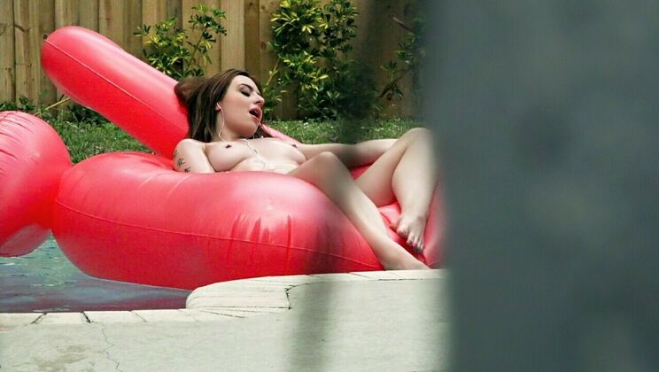 Doggystyle by the Pool with Shaved Scarlet Johnson