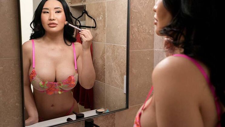 Asian Stepmom Gives Doggystyle Blowjob