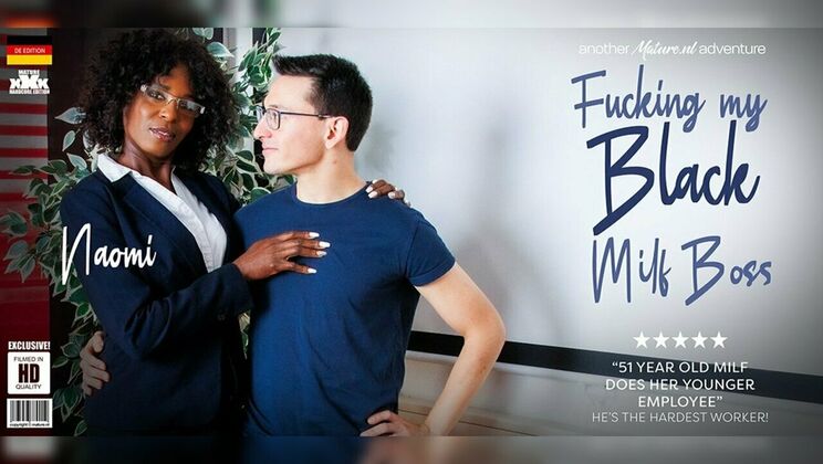 Naomi - mature boss in glasses takes cum in mouth from employee