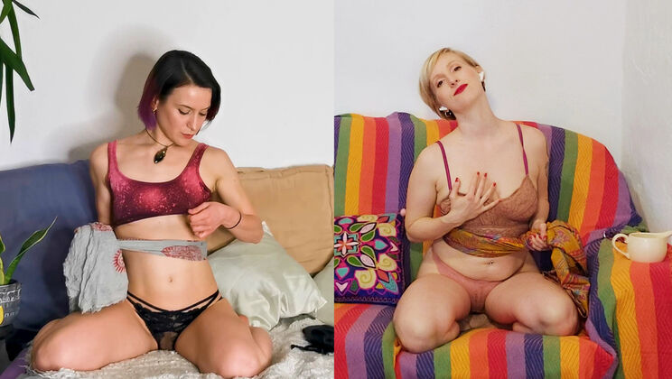 Lesbian Striptease JOI: Shaved Pussies & Lingerie Fun