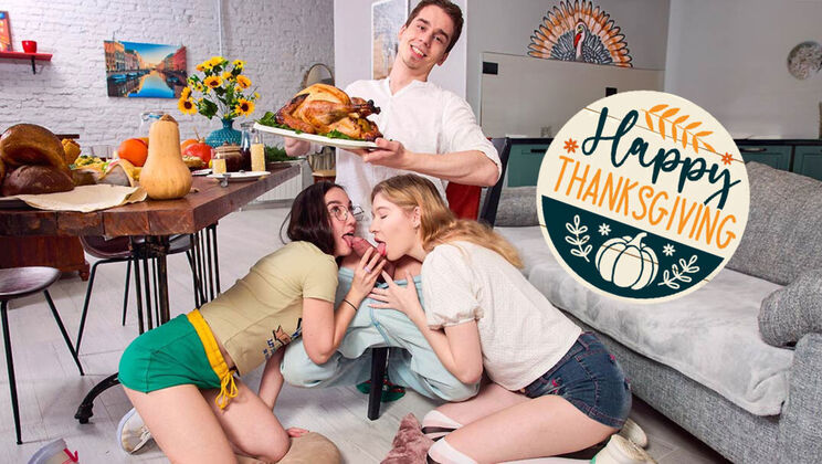 Long Hair Teens Enjoy Thanksgiving Orgy