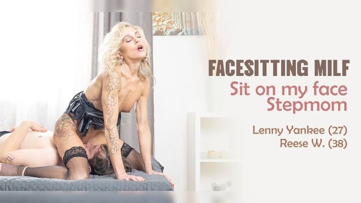 Shaved MILF Reese W. Grinds Her Big Clit on Stepson's Mouth Before Sucking Him Off