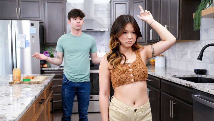 Stepbro's Bed Drama - Asian Brunette Gets Her Panties Pulled Down