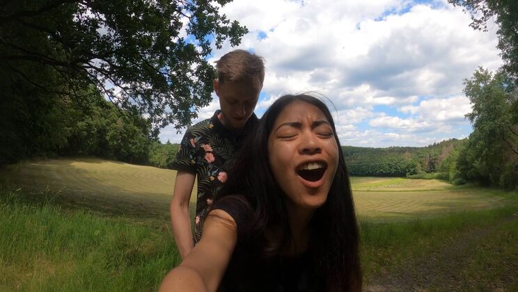 Outdoor Handjob With Kim & Leo Playing The Field